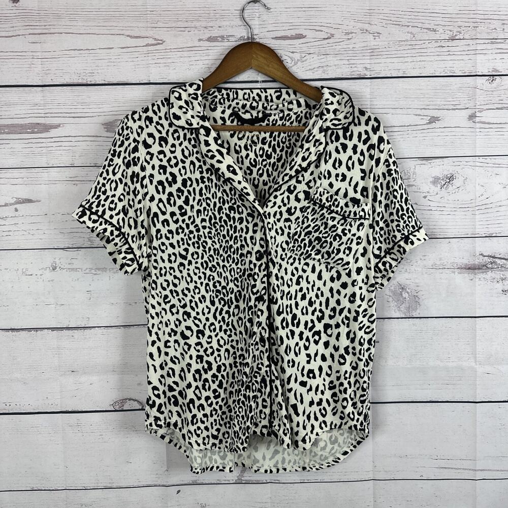 Kate Spade Pajama Top Womens Medium White Black Animal Print Softโ Button